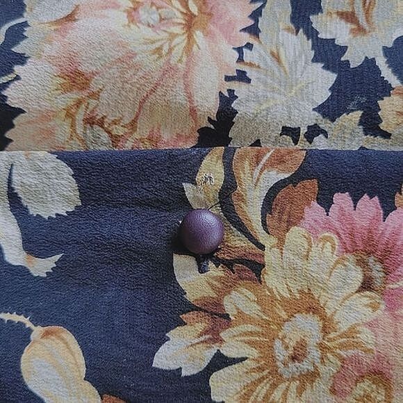 Vtg Talbots silk navy floral button front midi dress - Picture 11 of 13